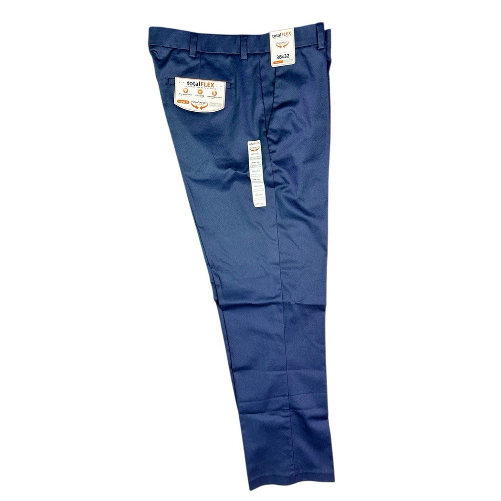 Roundtree & Yorke TotalFlex Blue Classic Fit Flat Front Pants Mens 38x32 NWT